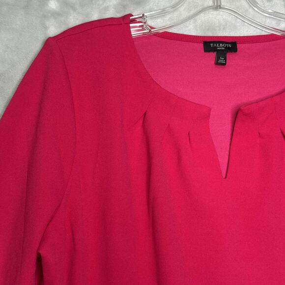 Talbots Top Womens Large Petite Pink 3/4 Sleeve Split Neck Stretch Pullover - Picture 1 of 10